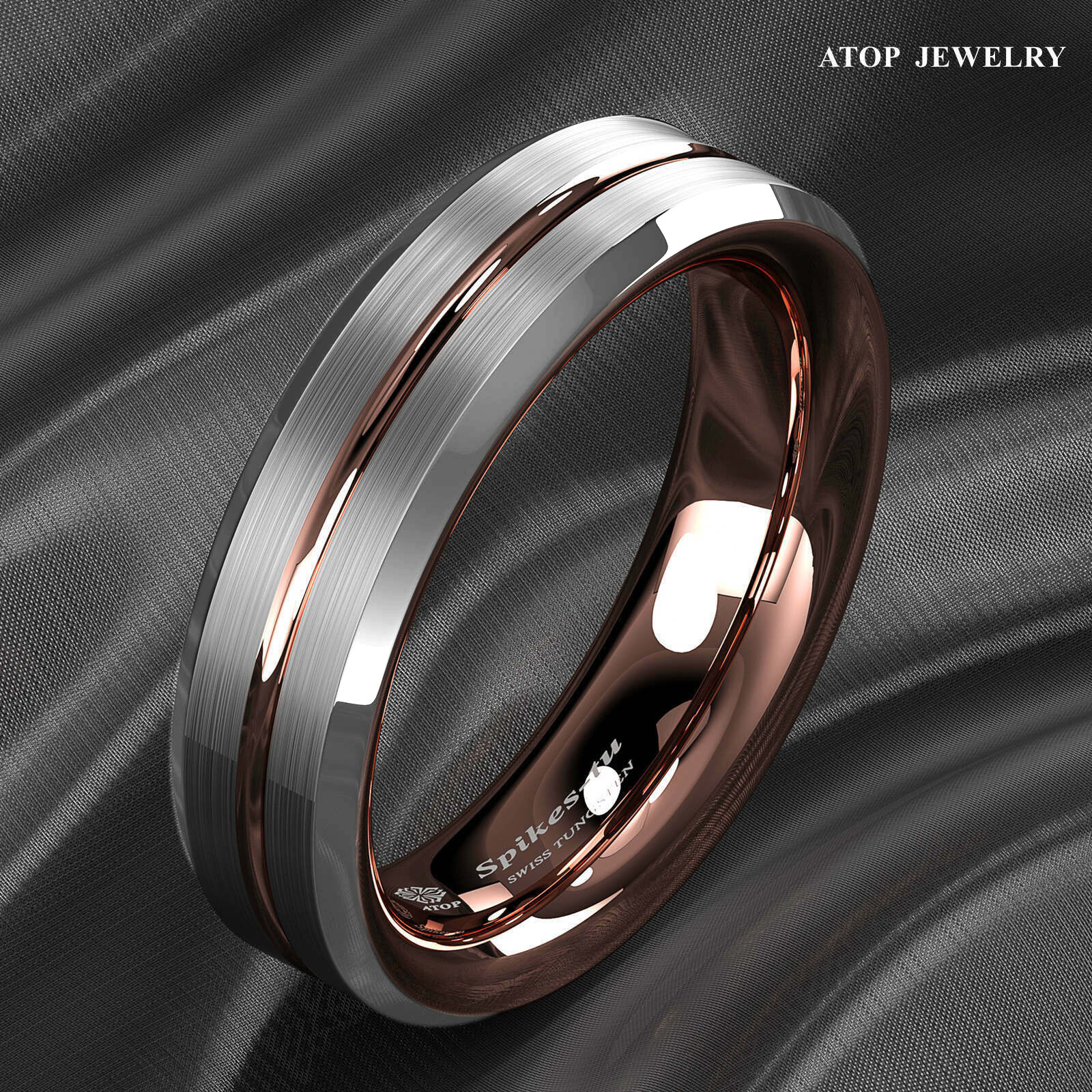 8/6mm ATOP Tungsten Carbide Ring Silver Stripe Comfit Wedding Band Men Women