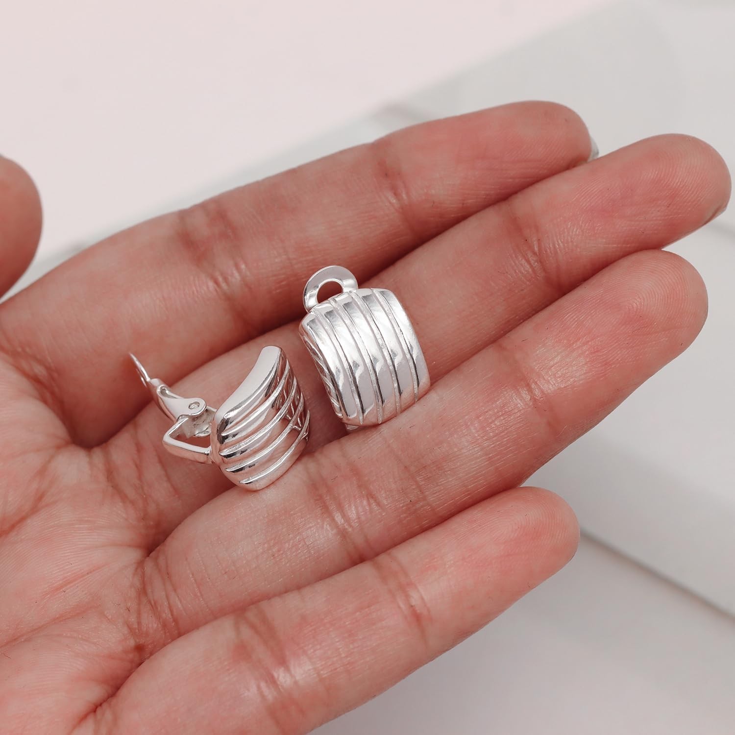 LeCalla 925 Sterling Silver Small Medium Clip On Earrings Non-Pierced Clip-On…
