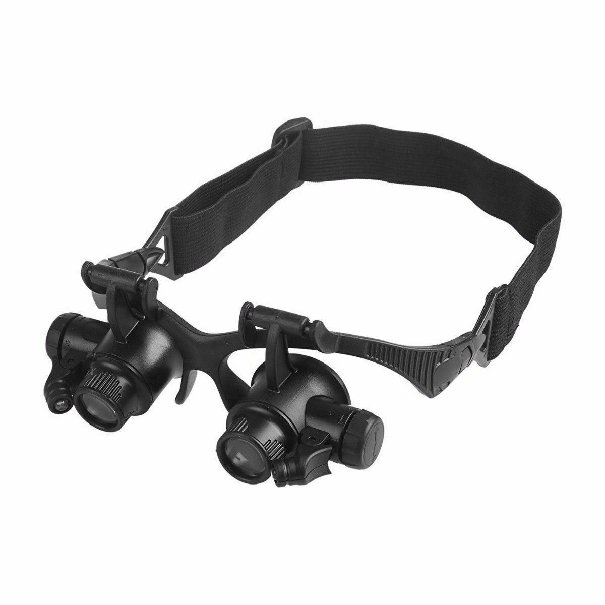 Double Eye Jewelry Watch Repair Magnifier Loupe Glasses With LED Light 8 Lens US