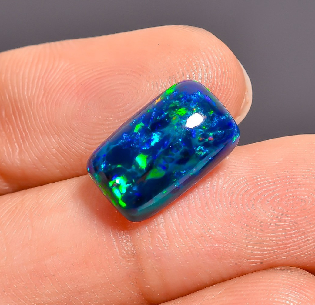 Natural Black Ethiopian Opal Radiant Shape Cabochon Loose Gemstone 3.1 Ct 13X8X5