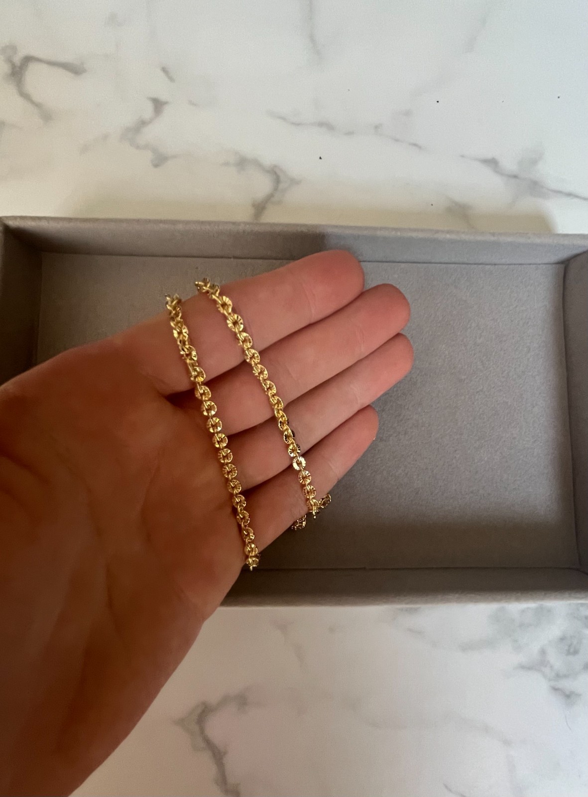Real Genuine Solid 1/20 14K Yellow Gold Textured Circular Chain Necklace-4mmGift