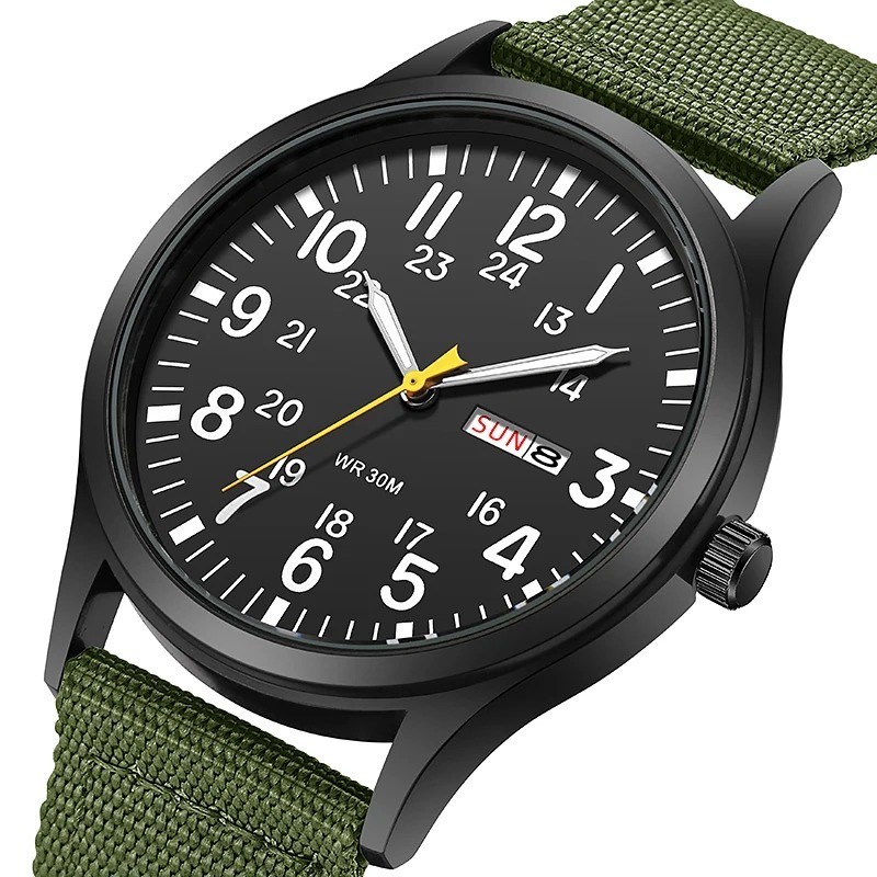 Mens Quartz Field Watch Easy Read 24-Hour Military Style Durable Nylon Band New