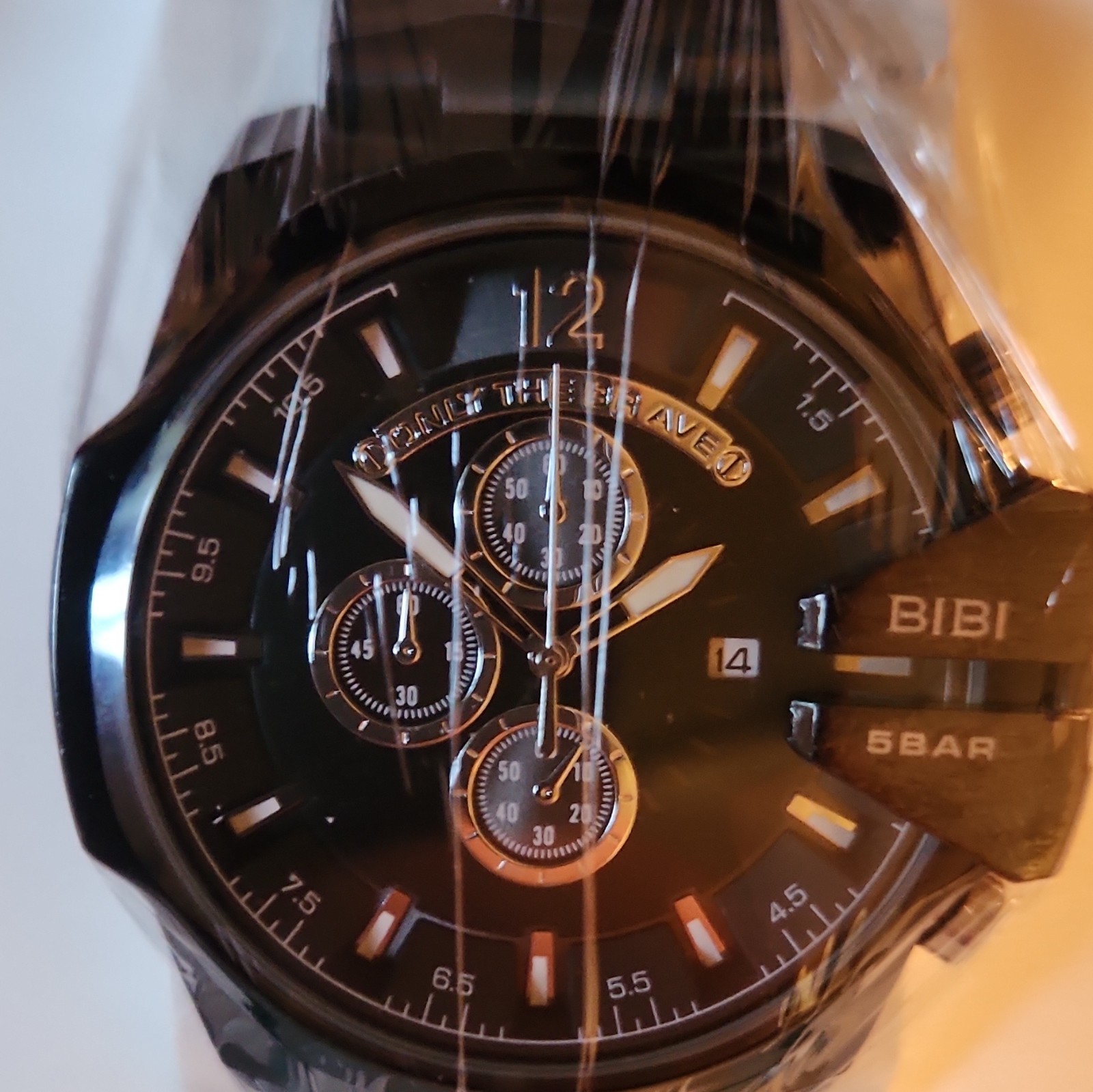 BIBI Luxury Quartz Analog Watch Black Dial Date 50m Metal Bracelet Box/Manual