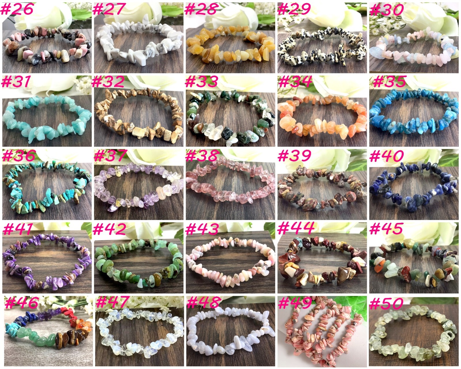 Gemstone Chips Bracelet 7.5″ Elastic Stretch Beaded gift Handmade Beautiful