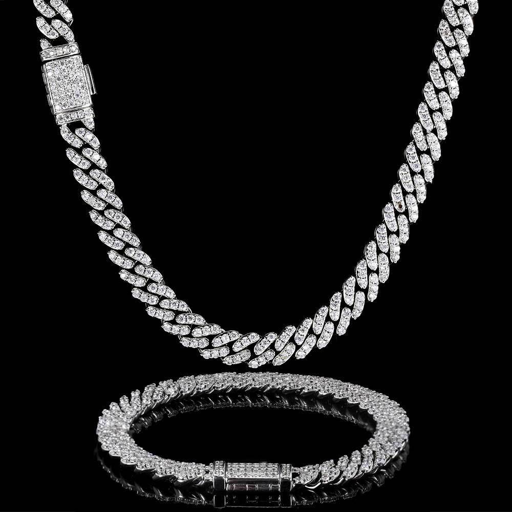 8MM Miami Cuban Link Chain Iced CZ Out Necklace Gold Plated Stainless Steel