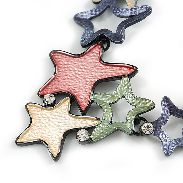 Pastel Multicoloured Matte Enamel Star Cluster Necklace In Black Tone – 40cm L/