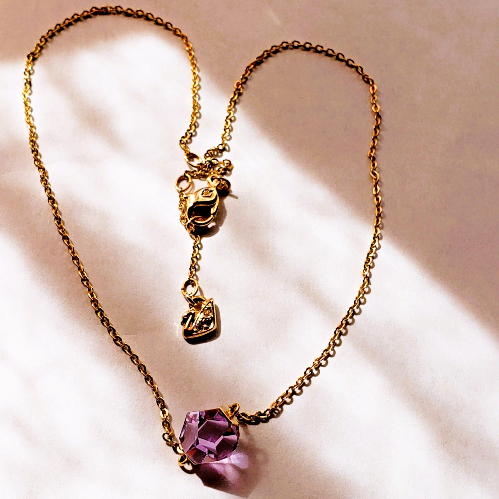 Swarovski “Nutshell Design Collection” Violet Hue Geometric Crystal Necklace