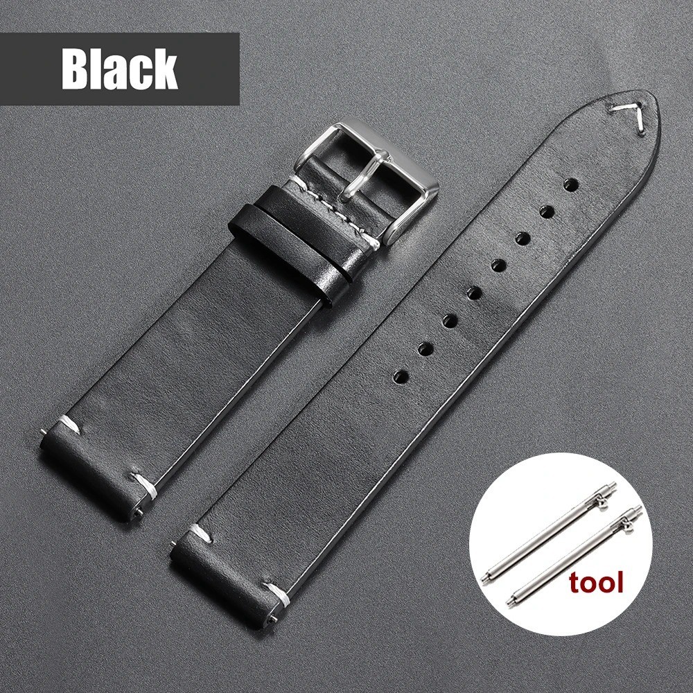 Vintage Oil Waxed Cowhide Watch Strap Quick Release genuine Leather band 18-24mm