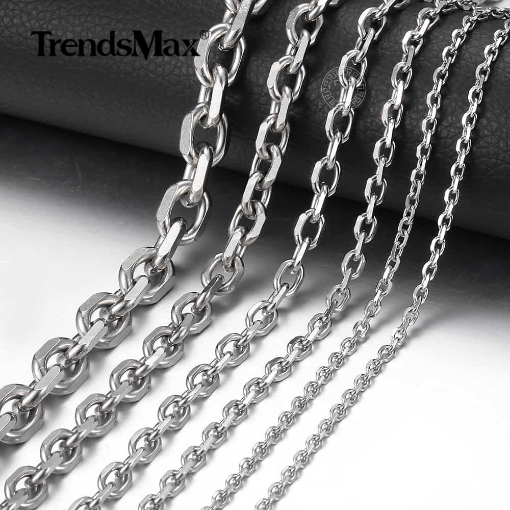 3-9mm 18-24″ Stainless Steel Mens Silver Diamond Cut Rolo Cable Chain Necklace