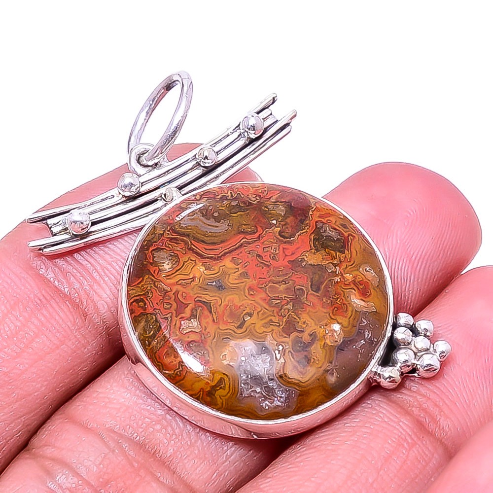 Seam Agate – Morocco Designer Handmade 925 Sterling Silver Pendant 1.76″ P8