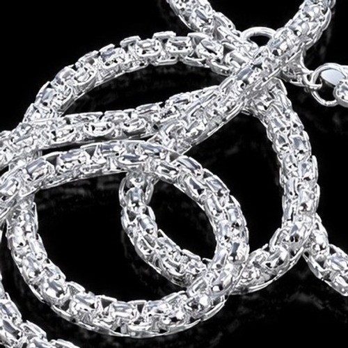Silver Tone Round Box Popcorn Link Chain Necklace High Polish Finish