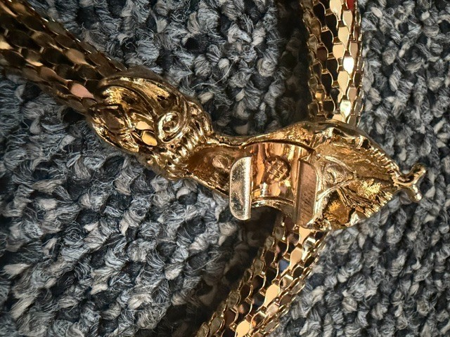 Vintage Gold Tone Mesh Snake Belt/ Necklace with Clear Eyes