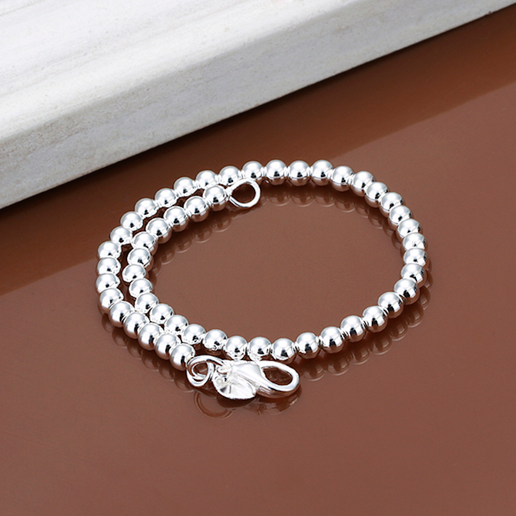 Women 925 Sterling Silver Bracelet Hollow Beads Balls 7 Inches 6MM Lobster L49