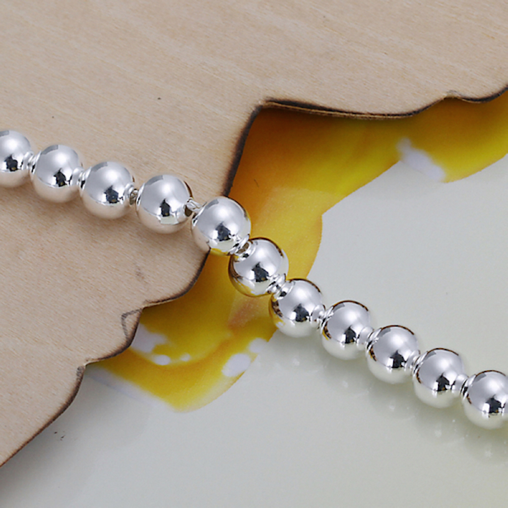 Women 925 Sterling Silver Bracelet Hollow Beads Balls 7 Inches 6MM Lobster L49