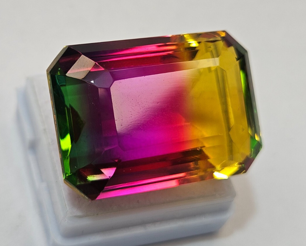Bi-Colour Natural Tourmaline Emerald Cut 80+ Ct Loose Certified Quality Gemstone