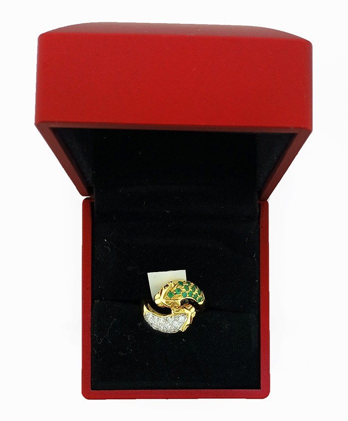 GENUINE 1.12 Cts EMERALDS & WHITE SAPPHIRE PANTER RING 18k GOLD – MADE IN USA