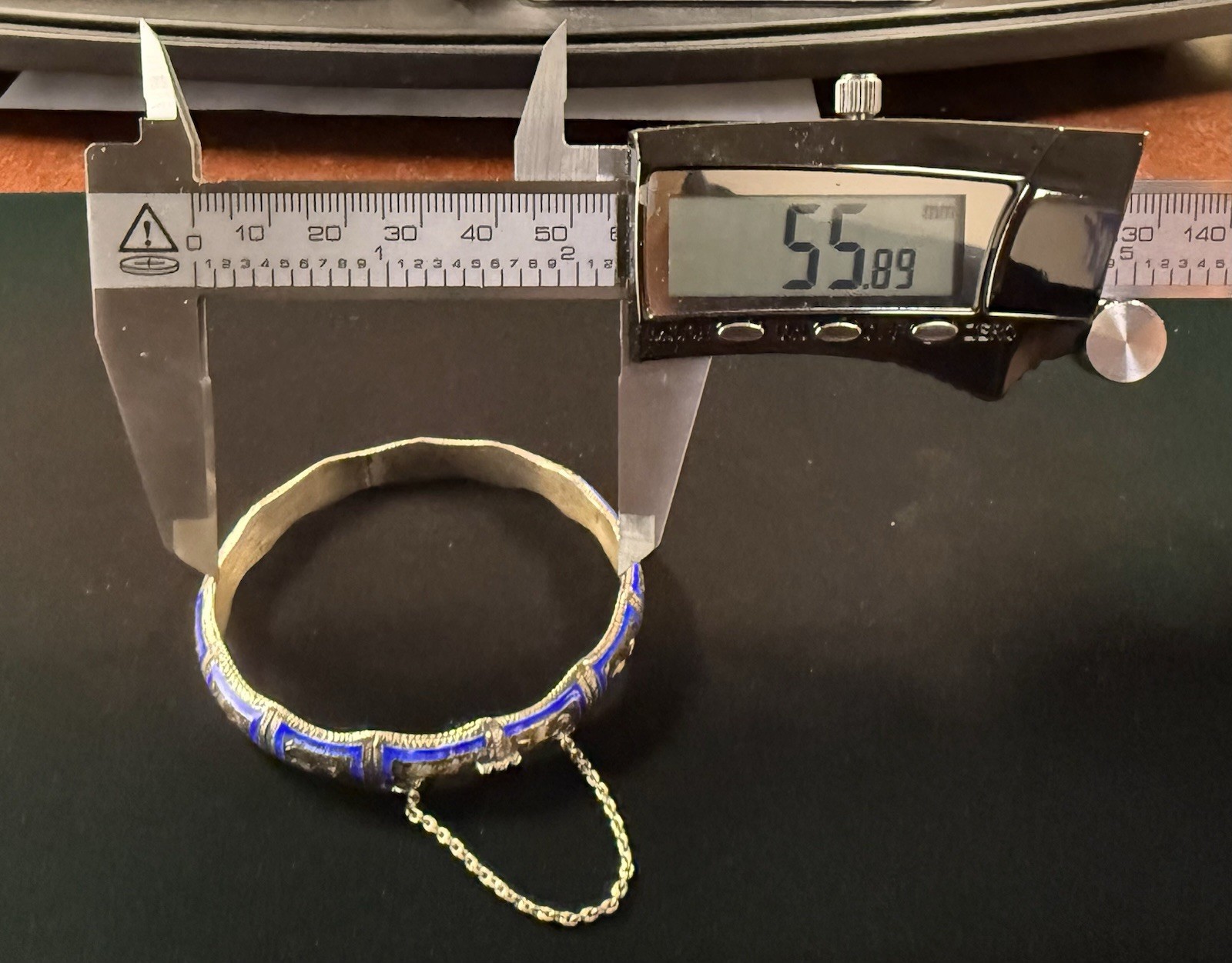 Siam Silver Blue Enamel .925 Sterling Silver Bracelet Hinged 12.8 Grams #392