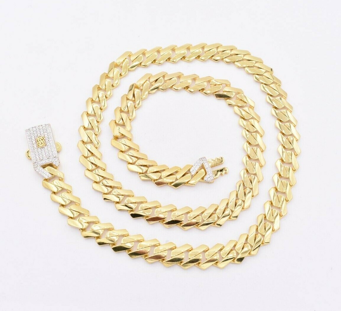 10mm Edge Miami Cuban Link Monaco Chain Necklace Box Lock Real 10K Yellow Gold