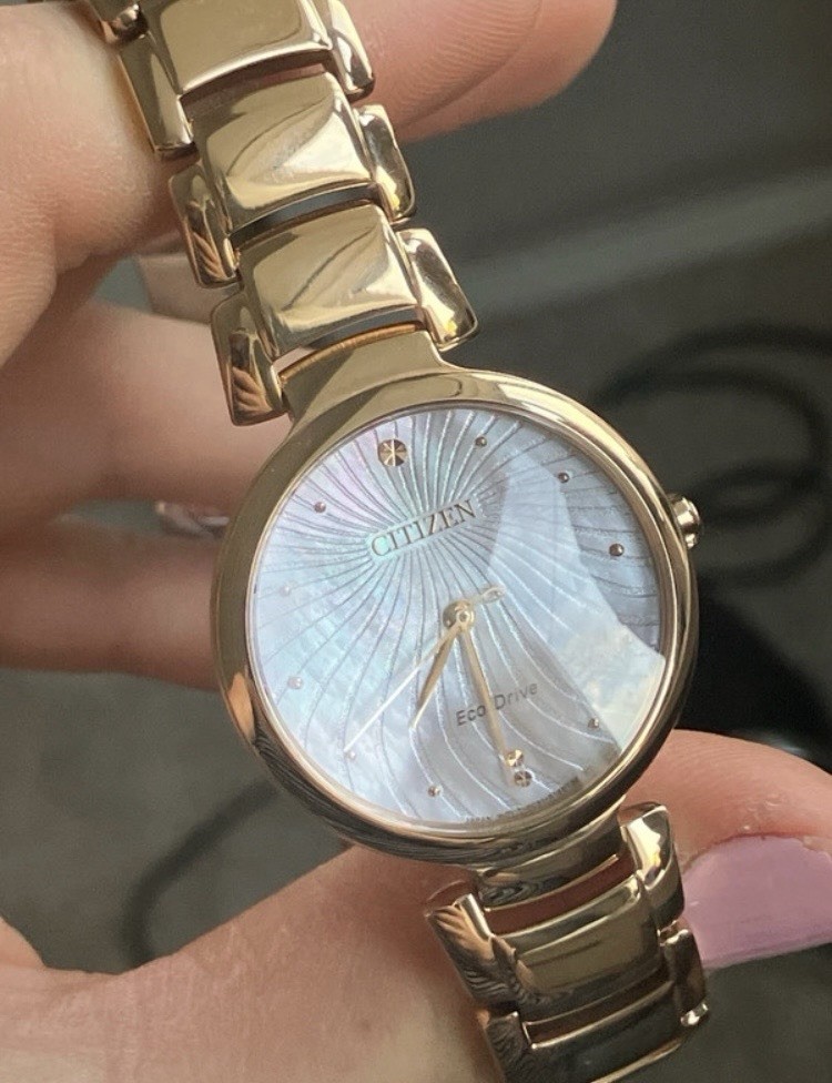 Citizen Eco-Drive Women’s Rose Gold Watch EM0853-81Y – Stunning Mother Of Pearl!