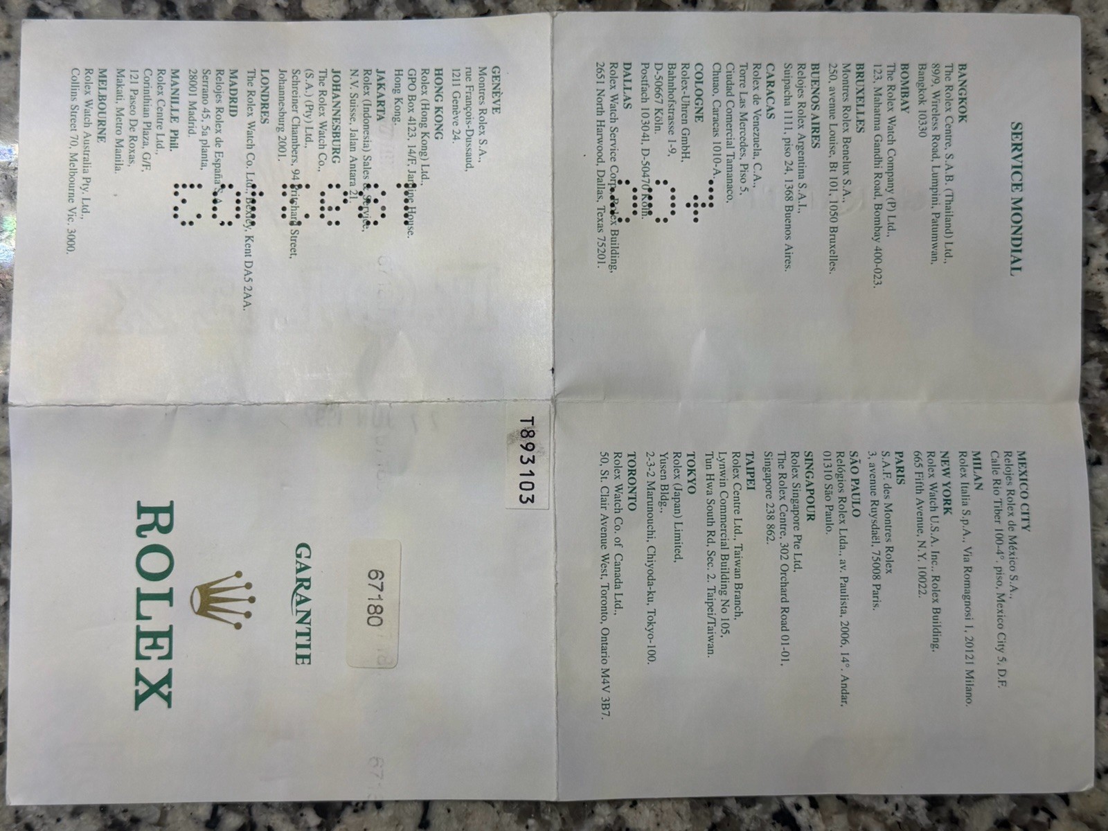 Authentic ROLEX Ladies SS 67180 Guaranteed Certificate Hong Kong 90s 400 T 1997