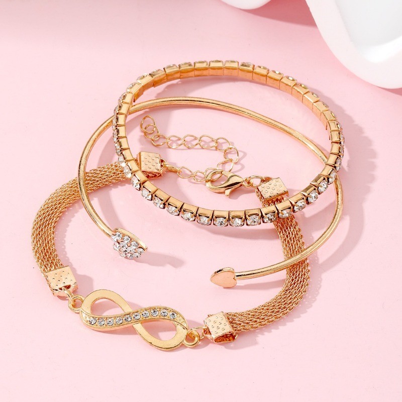 Women’s Fashion Heart Bracelet Inlaid Rhinestone Alloy Bracelet Jewelry Set