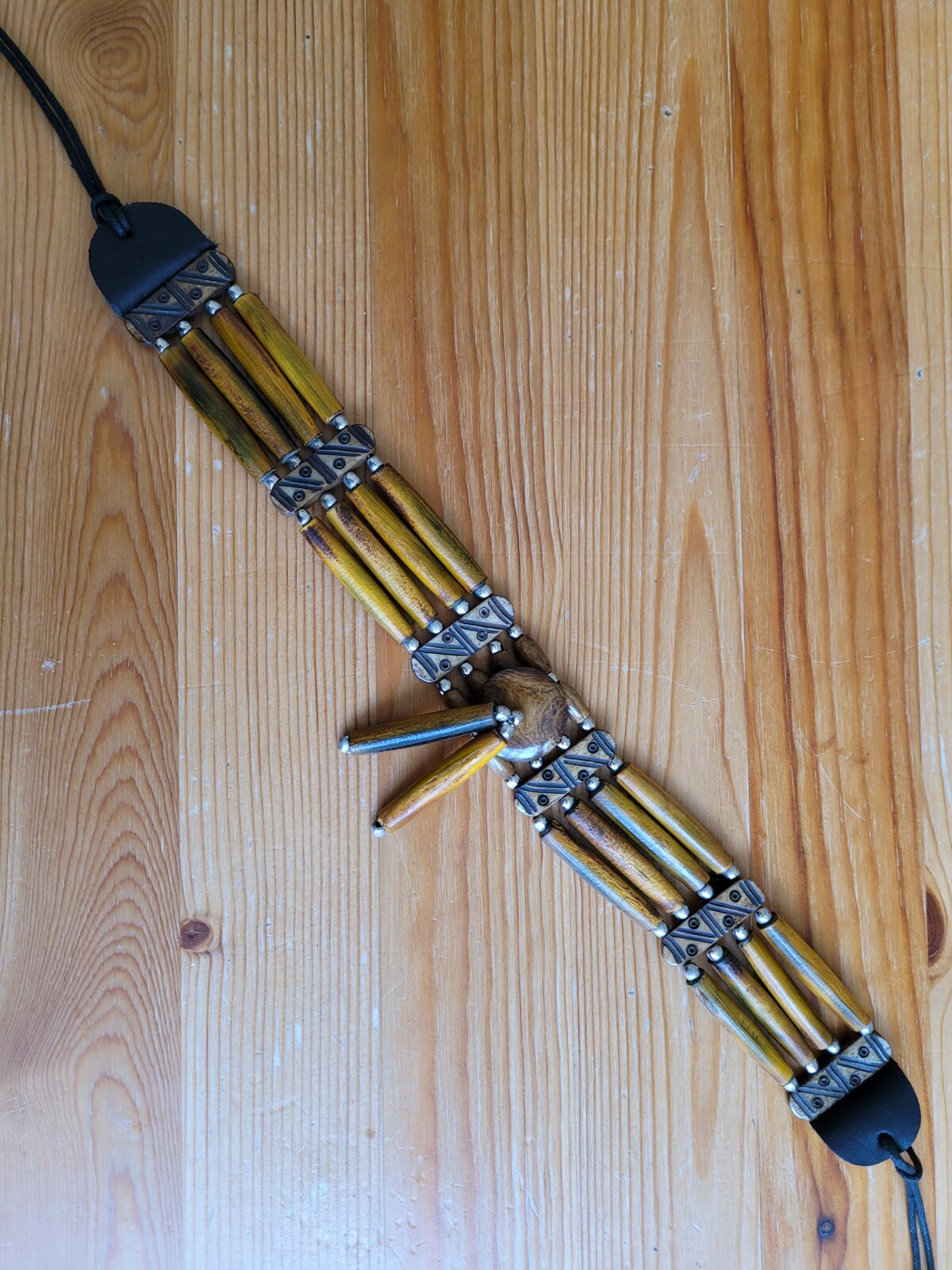 Buffalo Bone 4 Line Choker Beaded Tribal Native American Necklace Woody Brown