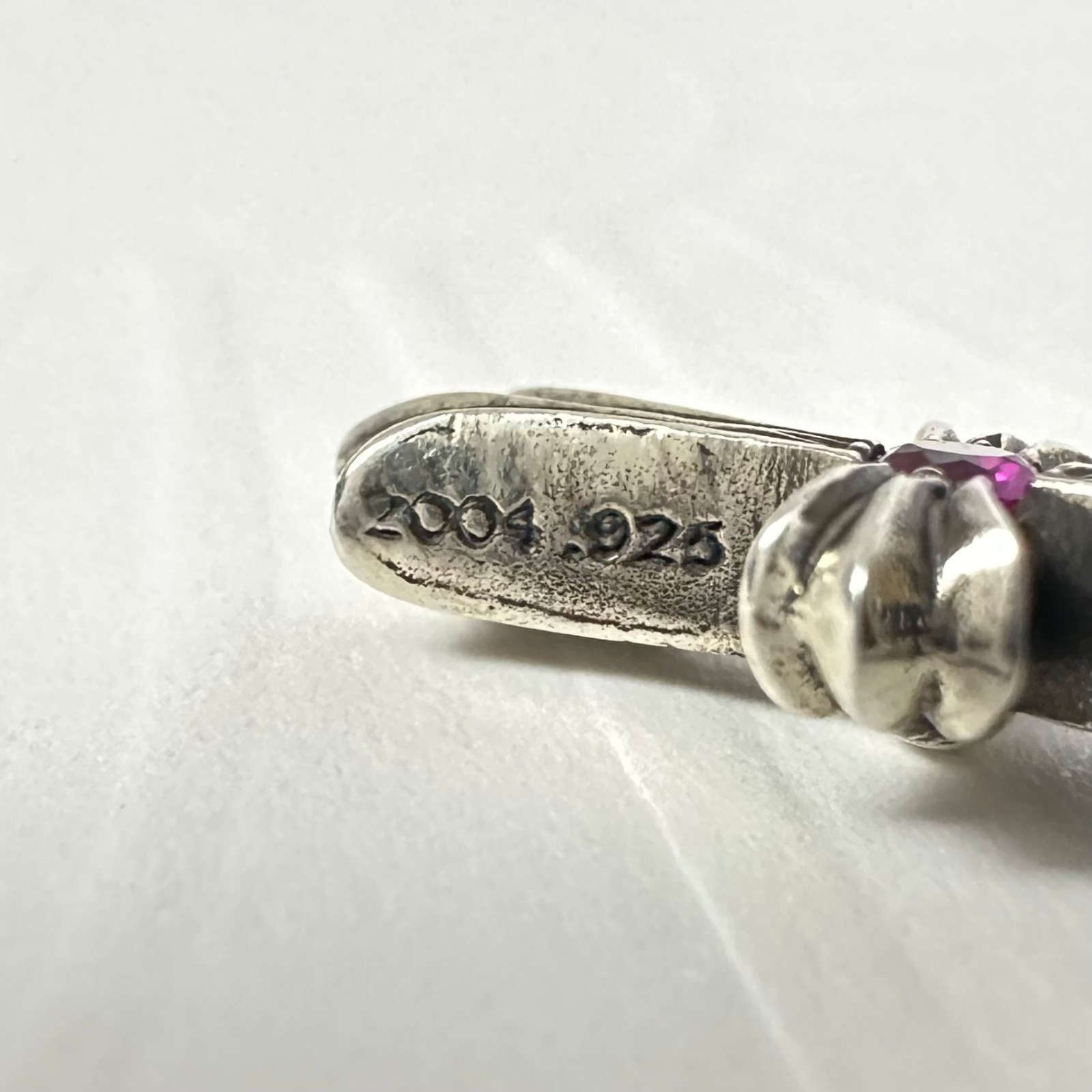 Authentic Chrome Hearts Single Ruby Baby Fat Cross Charm 925 Sterling Silver