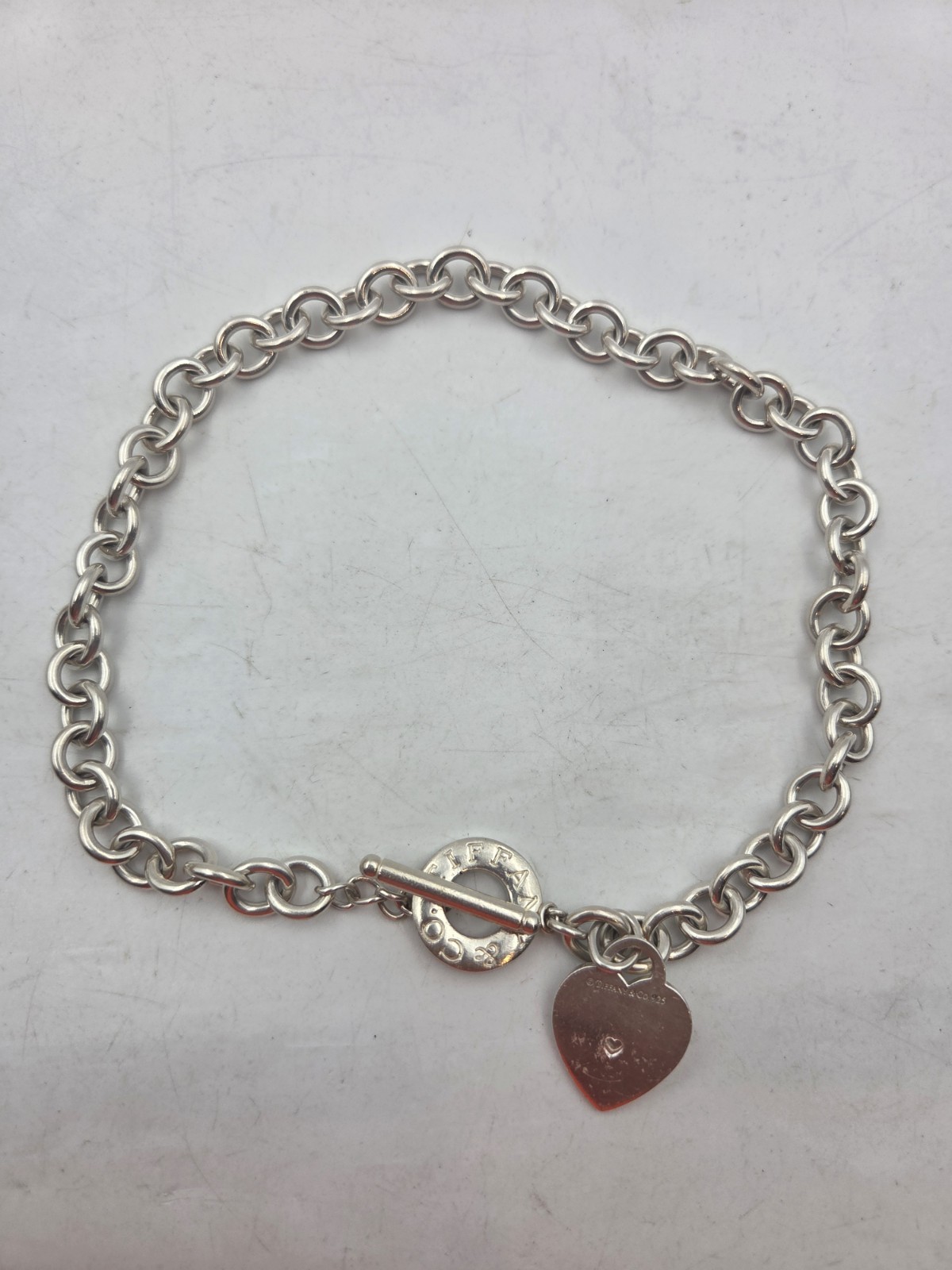 Please Return to Tiffany Silver Heart Tag Toggle Necklace Silver AUTHENTIC 40cm