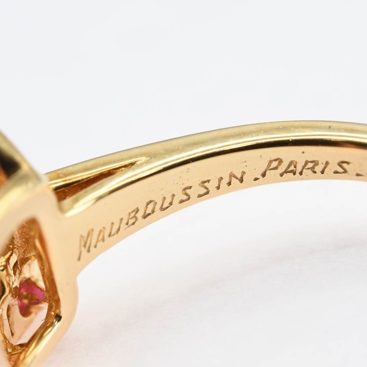 MAUBOUSSIN Ruby Diamond Ring 18kt Yellow Gold Geometric Design Fine Jewelry