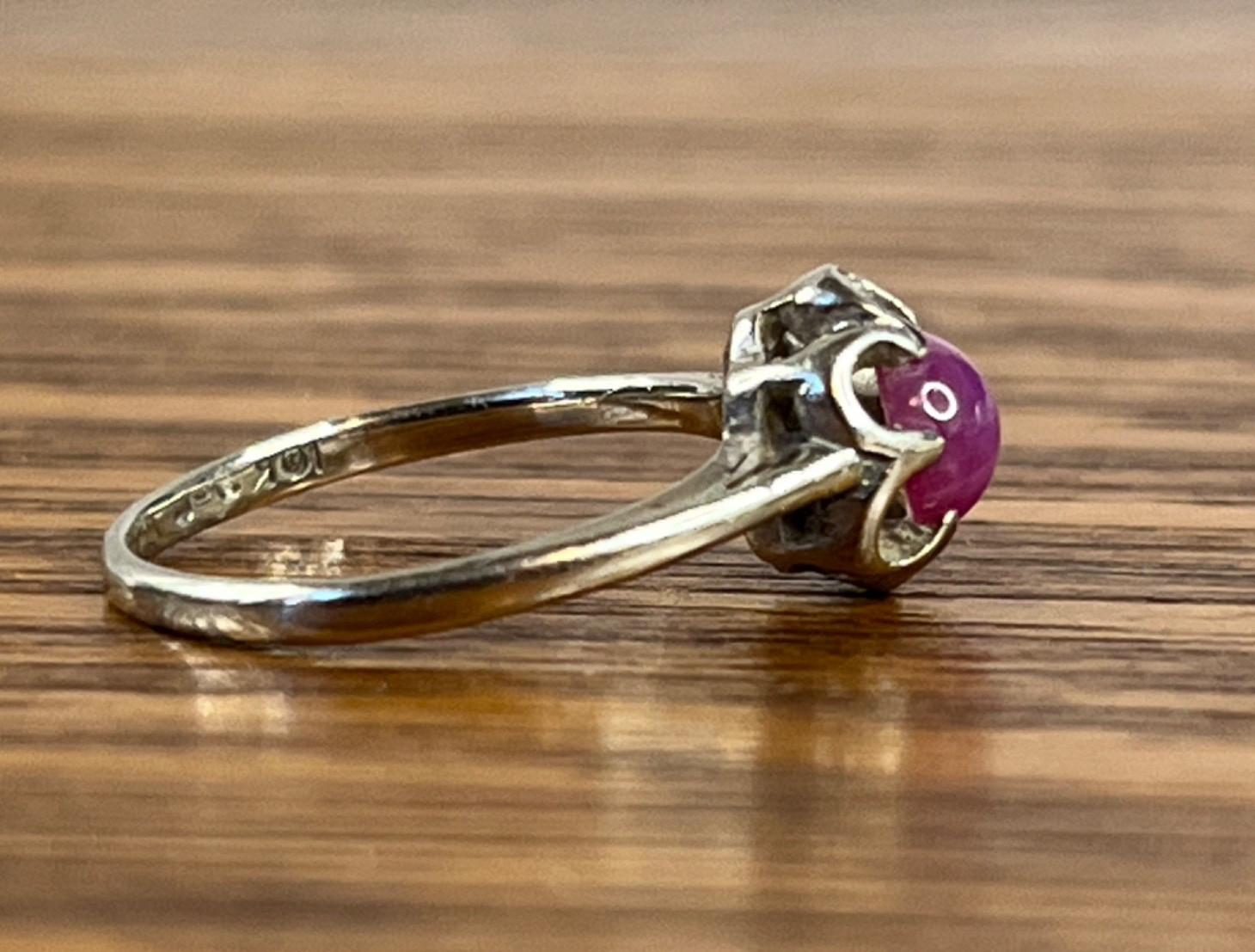 1960s Pink Star Sapphire Ring Belcher Buttercup 10K White Gold Size RAREnot blue