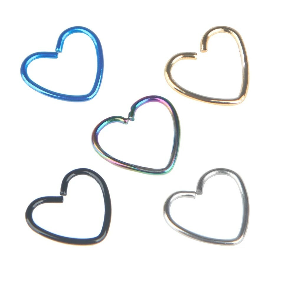 2pcs Surgical Steel Daith Heart Ear Nose Ring Cartilage Tragus Piercings Hoop