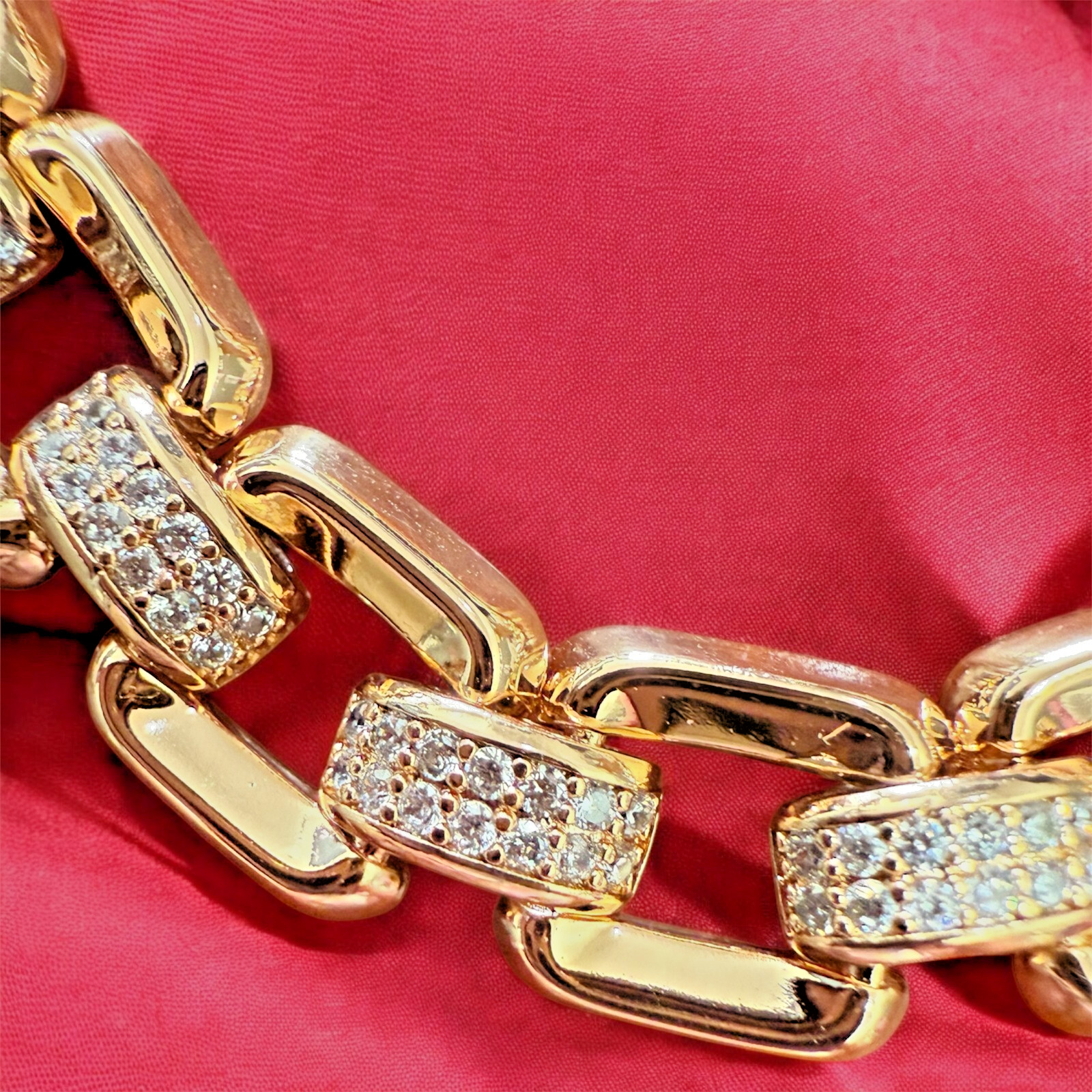 18K gold-plated bracelet, zirconia, 8/9 in., anchor link, yellow gold. Unisex