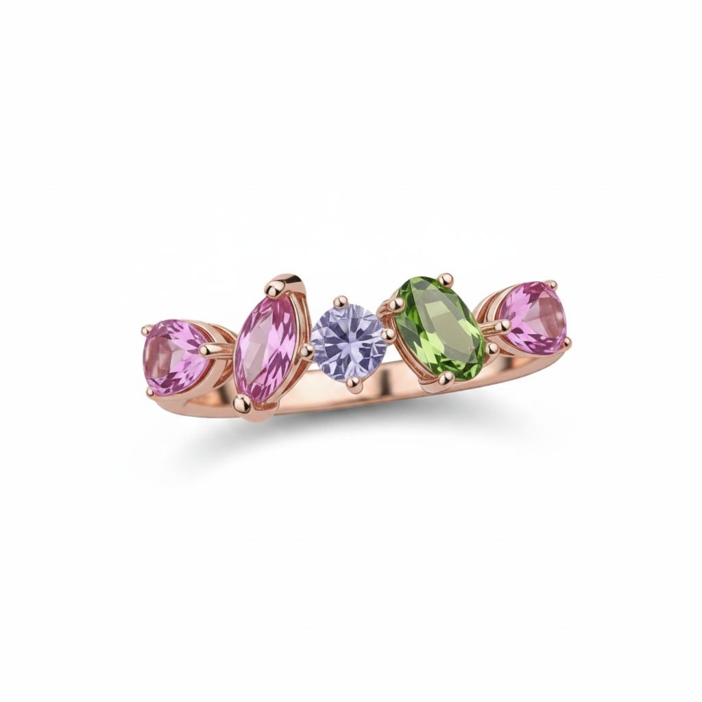 Multicolor Tourmaline Geometric Band Ring 925 Sterling Silver Platinum Plated