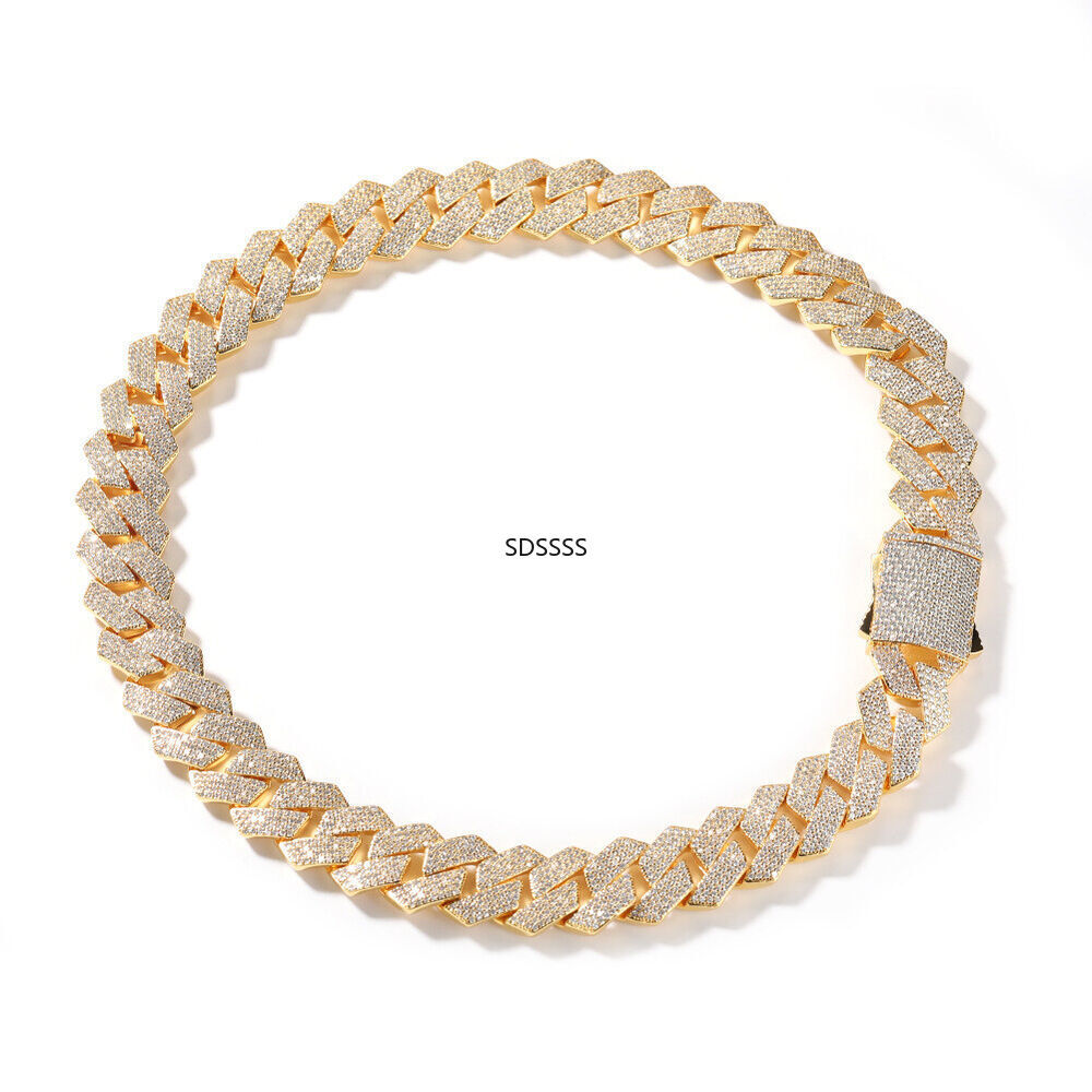 20mm Hip Hop Cubic Zirconia Men Rap Jewelry Miami Cuban Chain Necklace Bracelet