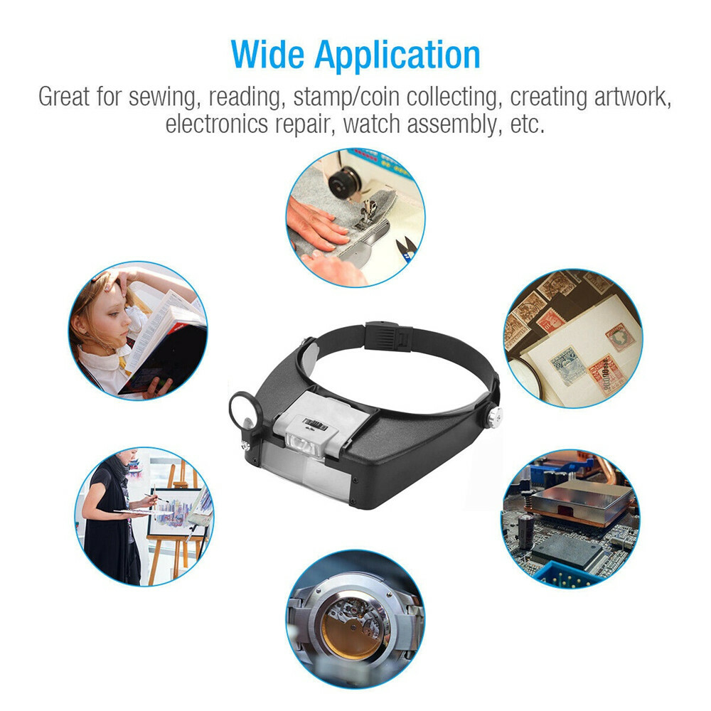 LED Jewelers Headband Magnifier Illuminated Visor Magnifying Glasses Loupe