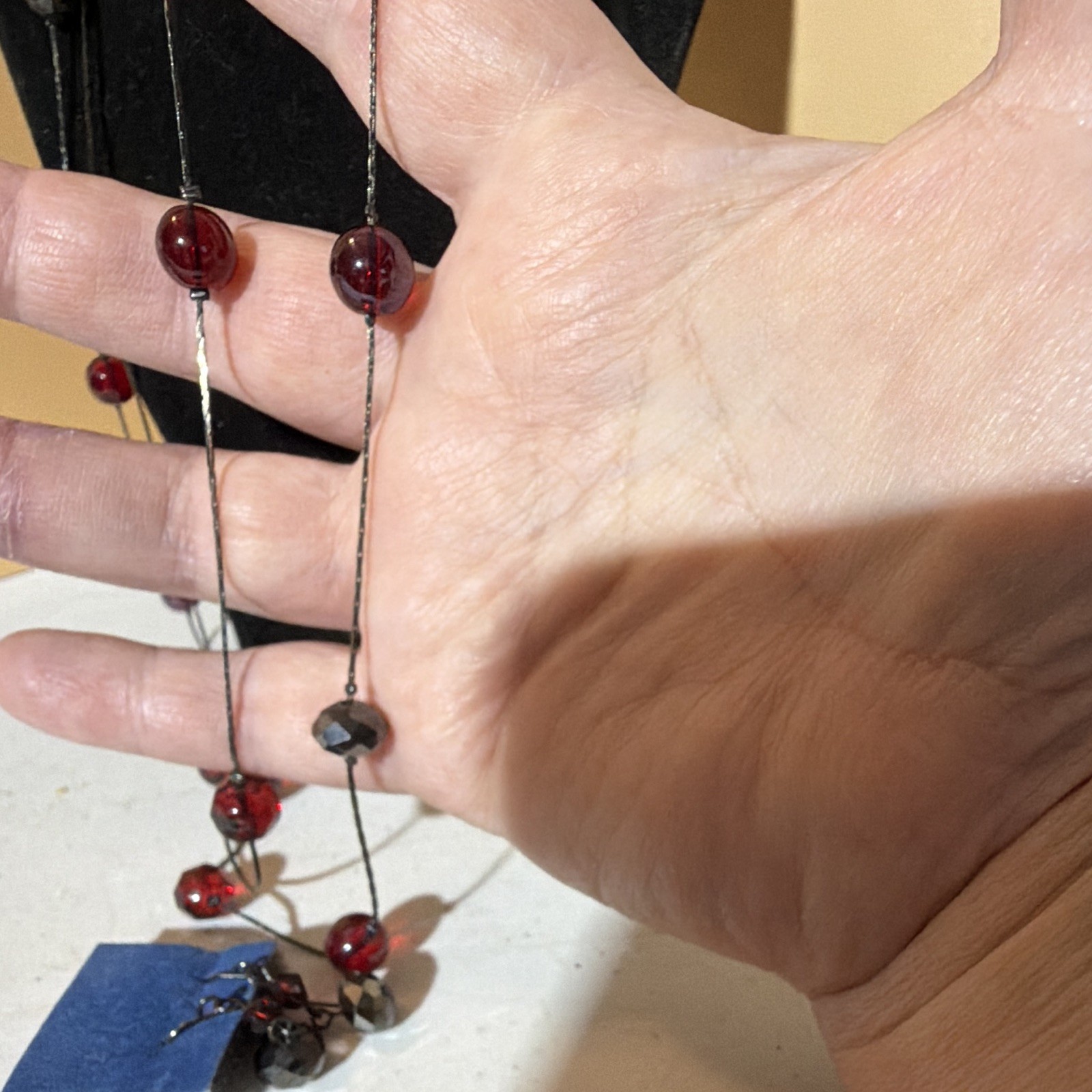 Red & Black Round Glass Bead Necklace and Dangle Earrings Jewelry Set