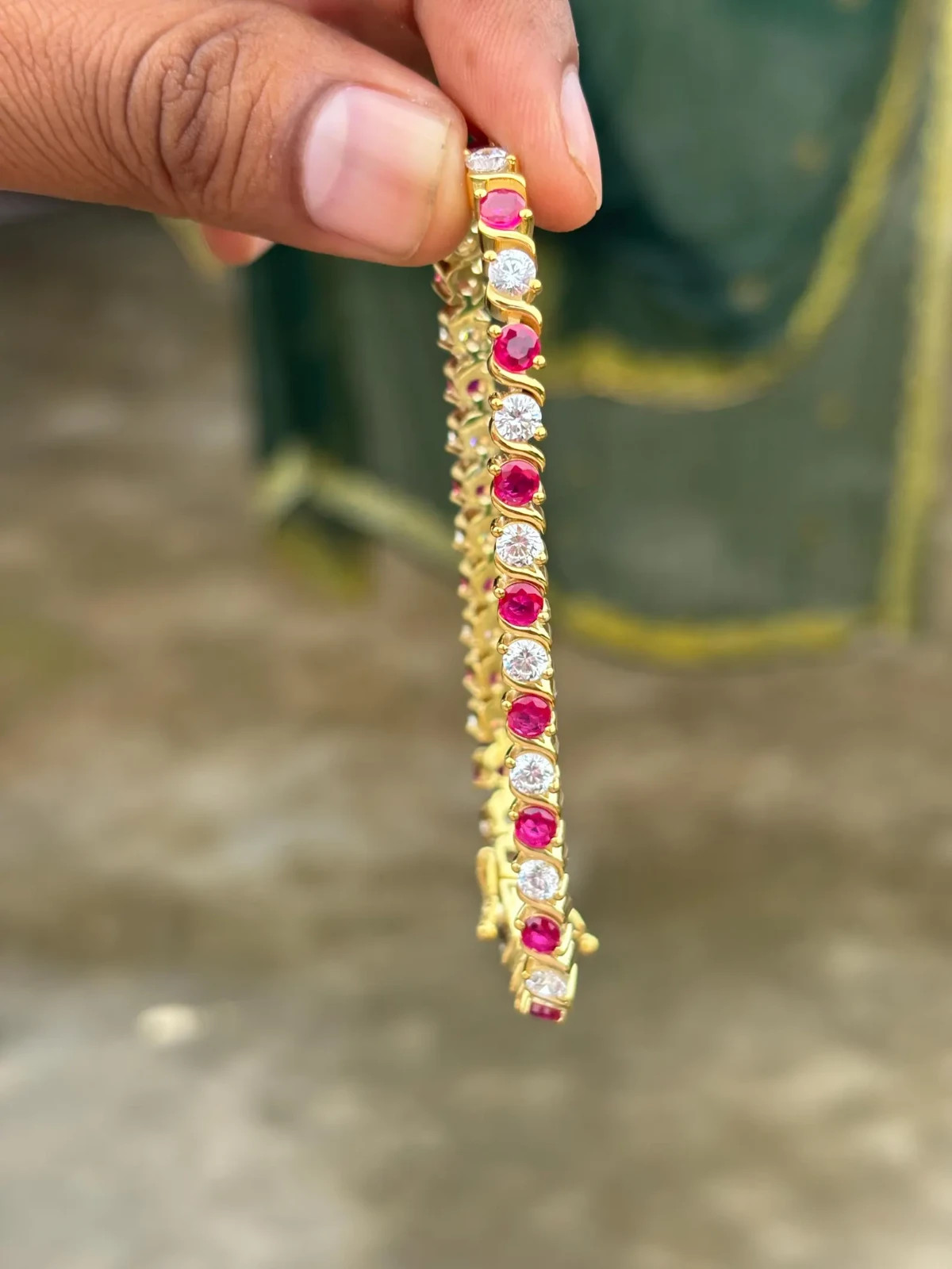 12CT Lab Created 4mm Ruby S Link Tennis Bracelet 14K Yellow Gold Plated 7.5 Inch