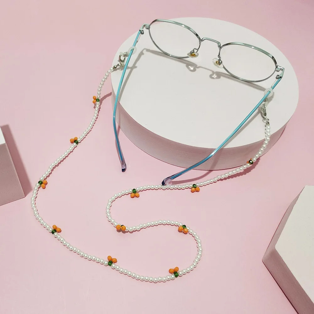 Fashion Love Heart Pink Crystal Sunglasses Chain Romantic Transparent Bead Chain