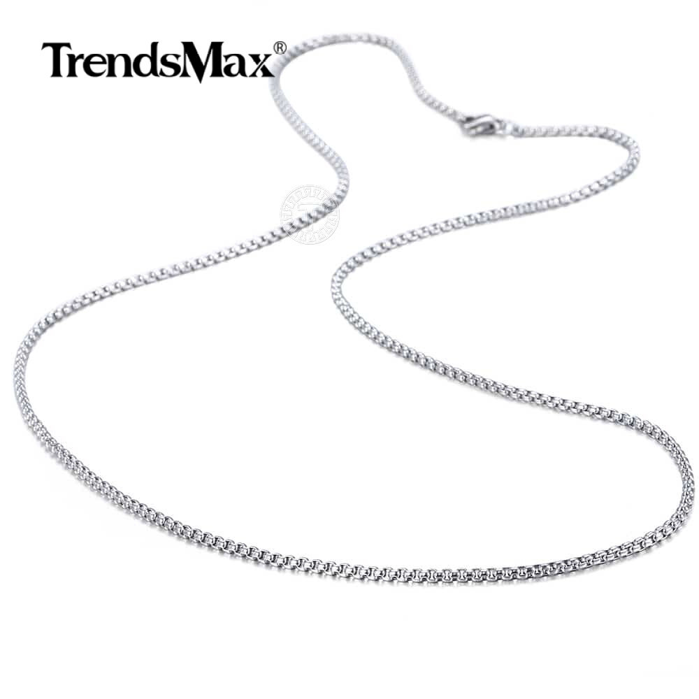 2MM 16-30INCH Long Silver Smooth Box Chain Necklace Choker Stainless Steel Link