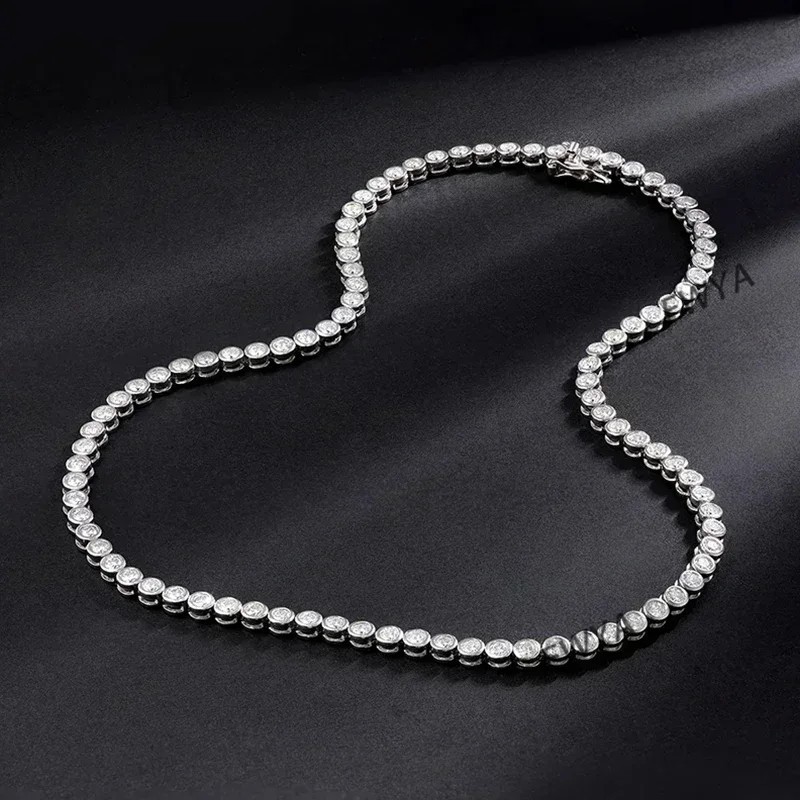 Real Round Bubble 3mm 0.1CT D Color Full Moissanite Tennis Necklace for Women 92