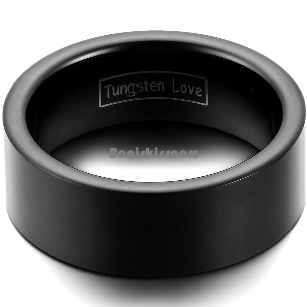 8mm Black Comfort Fit Tungsten Carbide Men’s Ladies Ring Flat Wedding Band