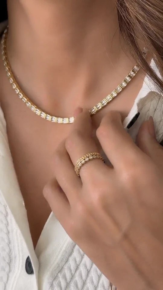 15TCW Baguette Cut Lab Created Diamond Tennis Necklace 14k Yellow Gold Plated