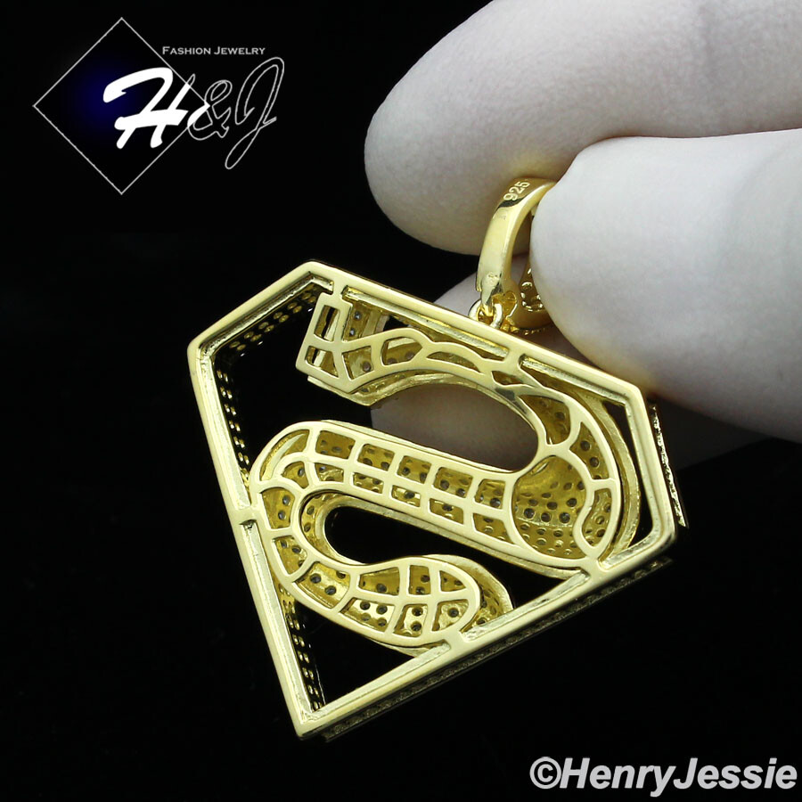 925 STERLING SILVER 18″-30″X2MM GOLD PLATED BEAD CHAIN CZ SUPERMAN PENDANT*GP263