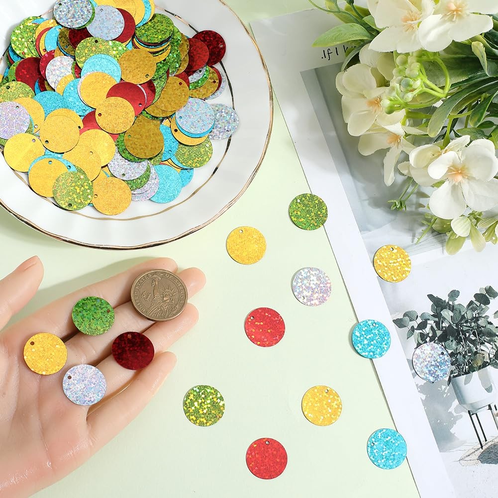 SUNNYCLUE 600Pcs 5 Colors Round Sequins Flat Sequin Paillettes 20mm Plastic P…