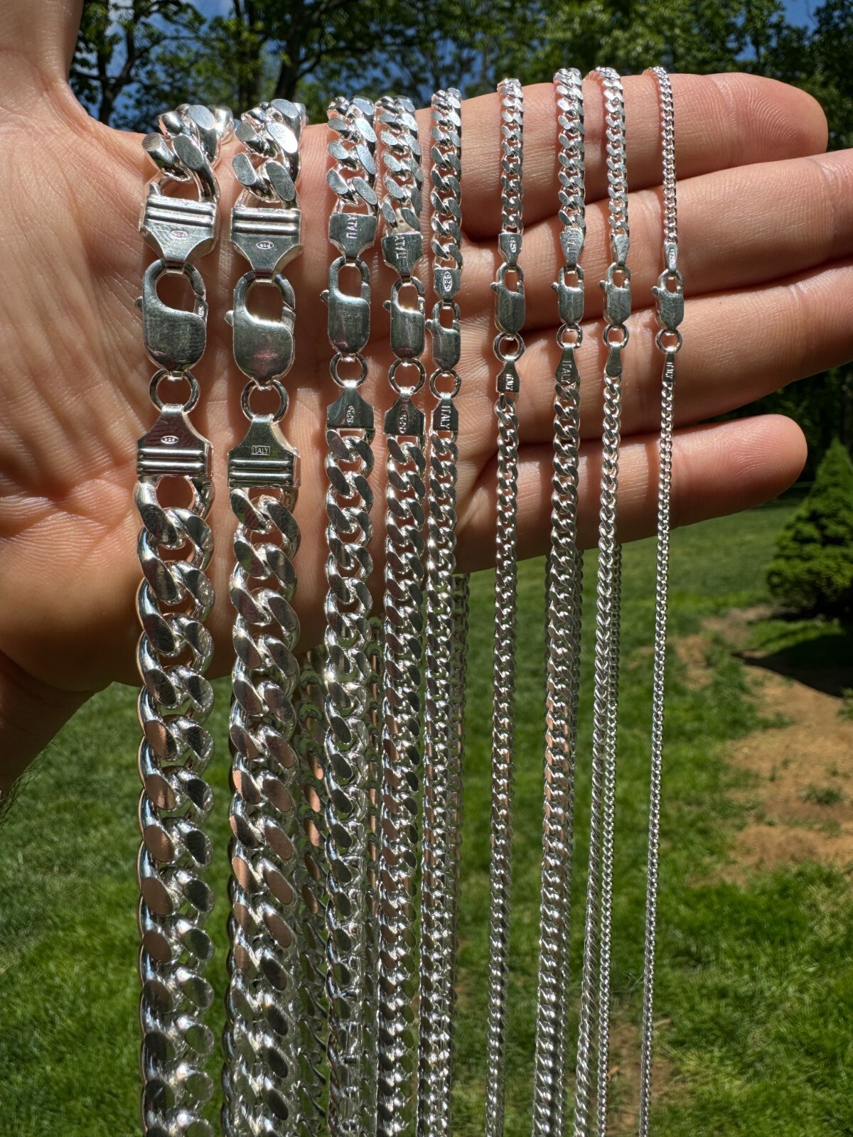 Mens Real Solid 925 Sterling Silver Miami Cuban Chain 2-12mm Heavy Link Necklace
