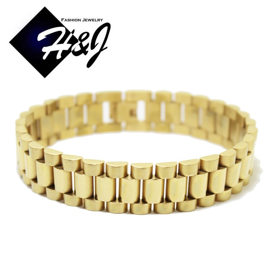 7.5″-10″MEN Stainless Steel 10mm/15mm Gold Plated Watch Band Link Bracelet*GB43
