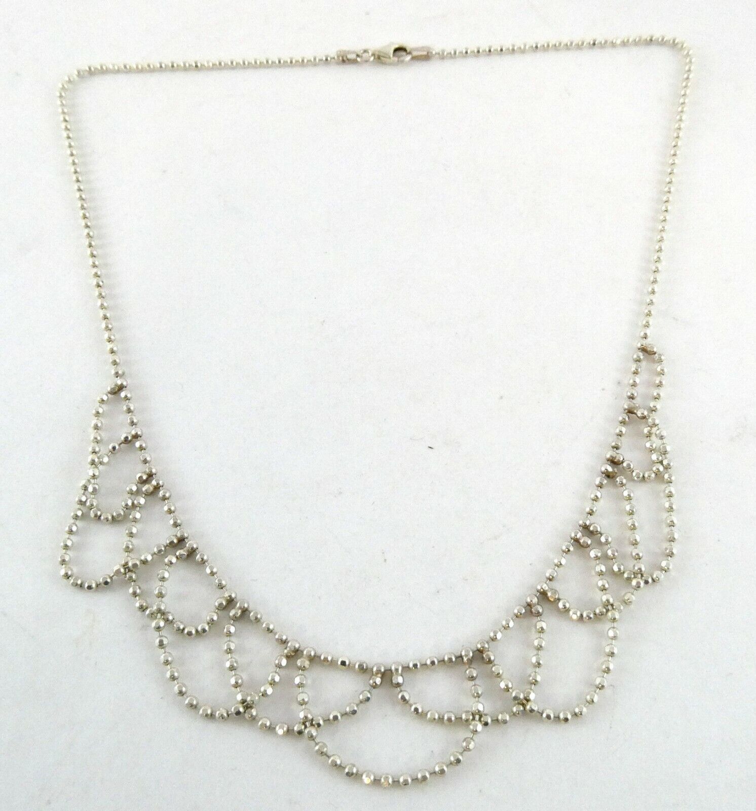 Italy Sterling Silver Diamond Cut Dot Chain Circles Bib Necklace 925 17 Inches