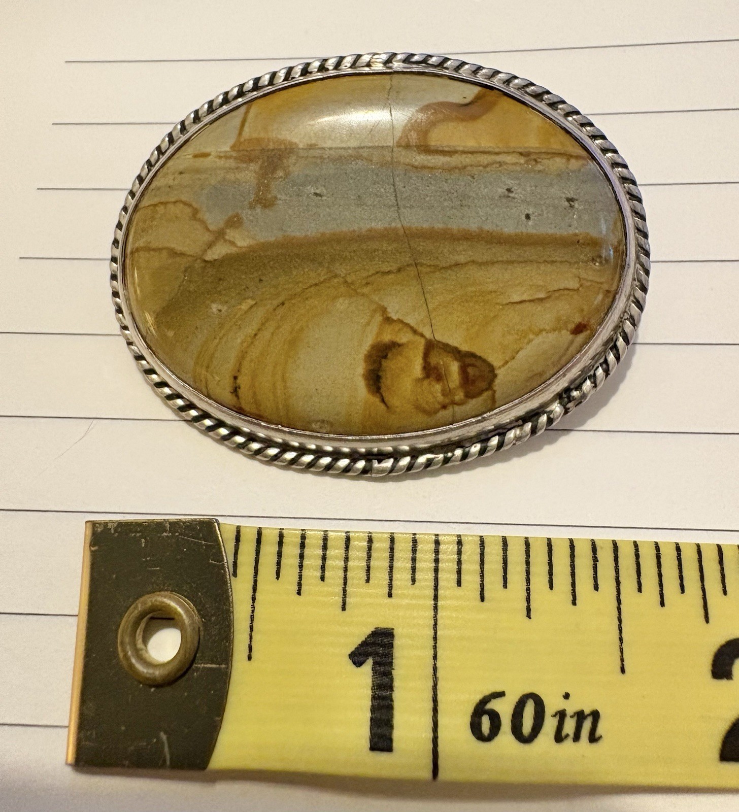 Vintage Mid-Century Owyhee Picture Jasper Brooch – Silver-Tone AS IS