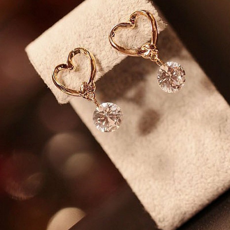 New Fashion Love Heart Crystal Earrings Women Drop Dangle Ear Hoop Jewelry Gift