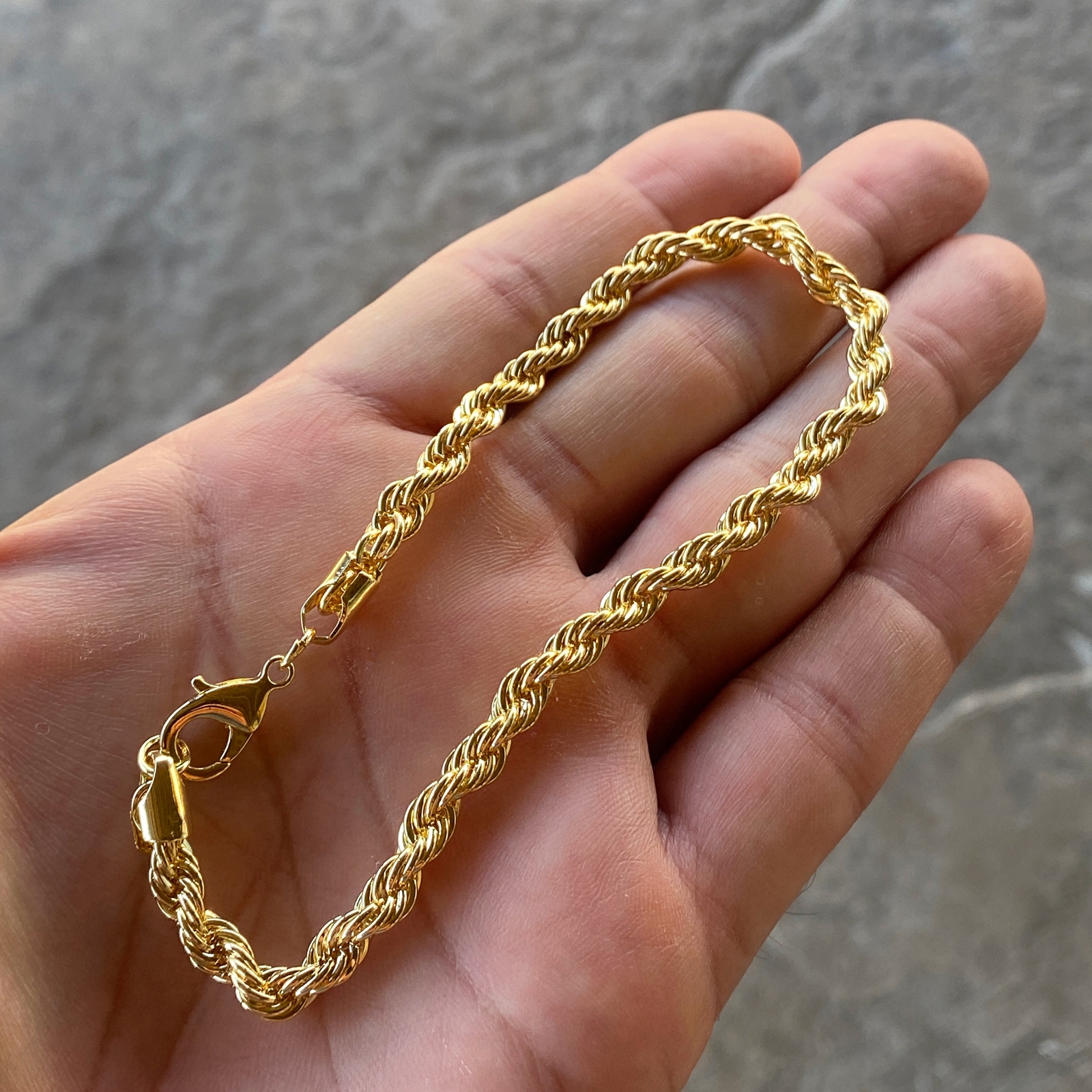 14K Gold Plated Rope Chain Hip Hop Bracelet Twisted Braided 3-8mm Thick 8″-9″ In